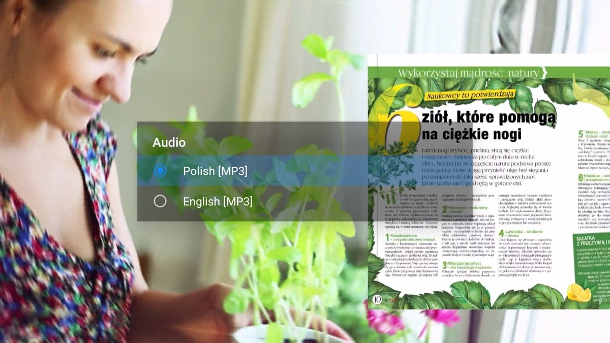 Audio track selection menu over live video