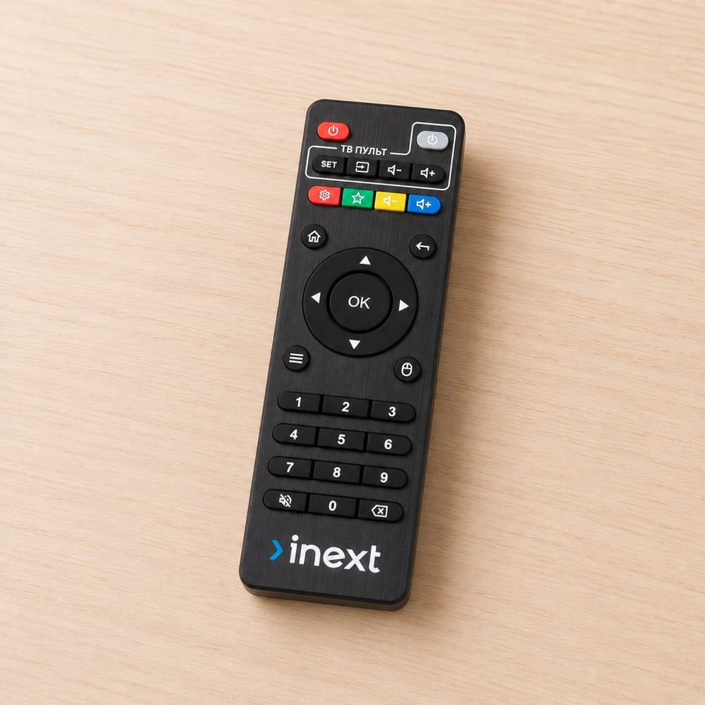 inext TV5 remote control with OK pad, number keys and shortcut buttons