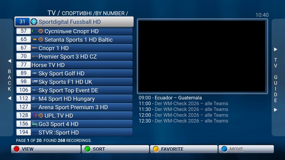 Stalker portal channel list with live preview and EPG